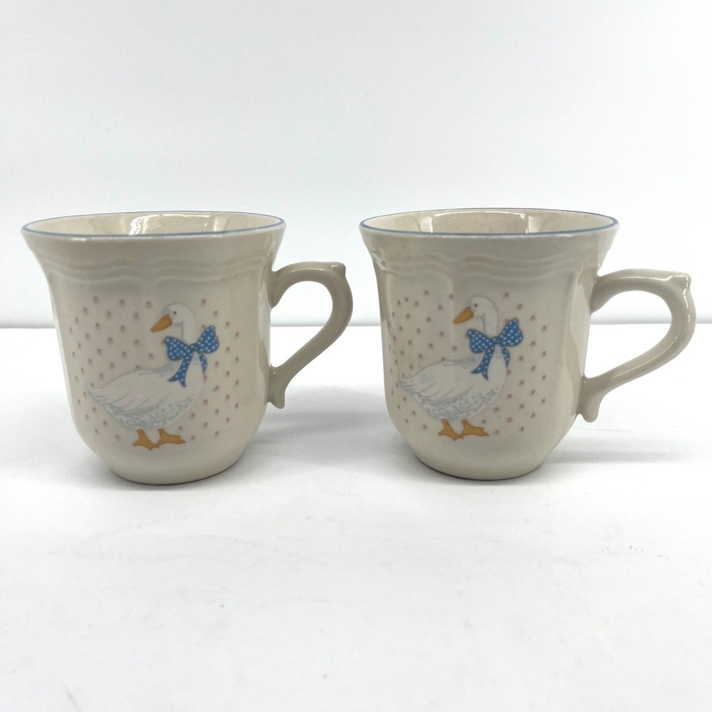 Vintage BrickOven Stoneware Aunt Rhody Goose Mugs Set of 2 Cottagecore Farmhouse